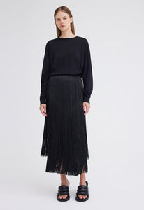 Jac+Jack Skirts Marquee Wool Fringe Skirt - Black