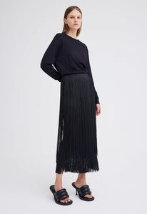 Jac+Jack Skirts Marquee Wool Fringe Skirt - Black